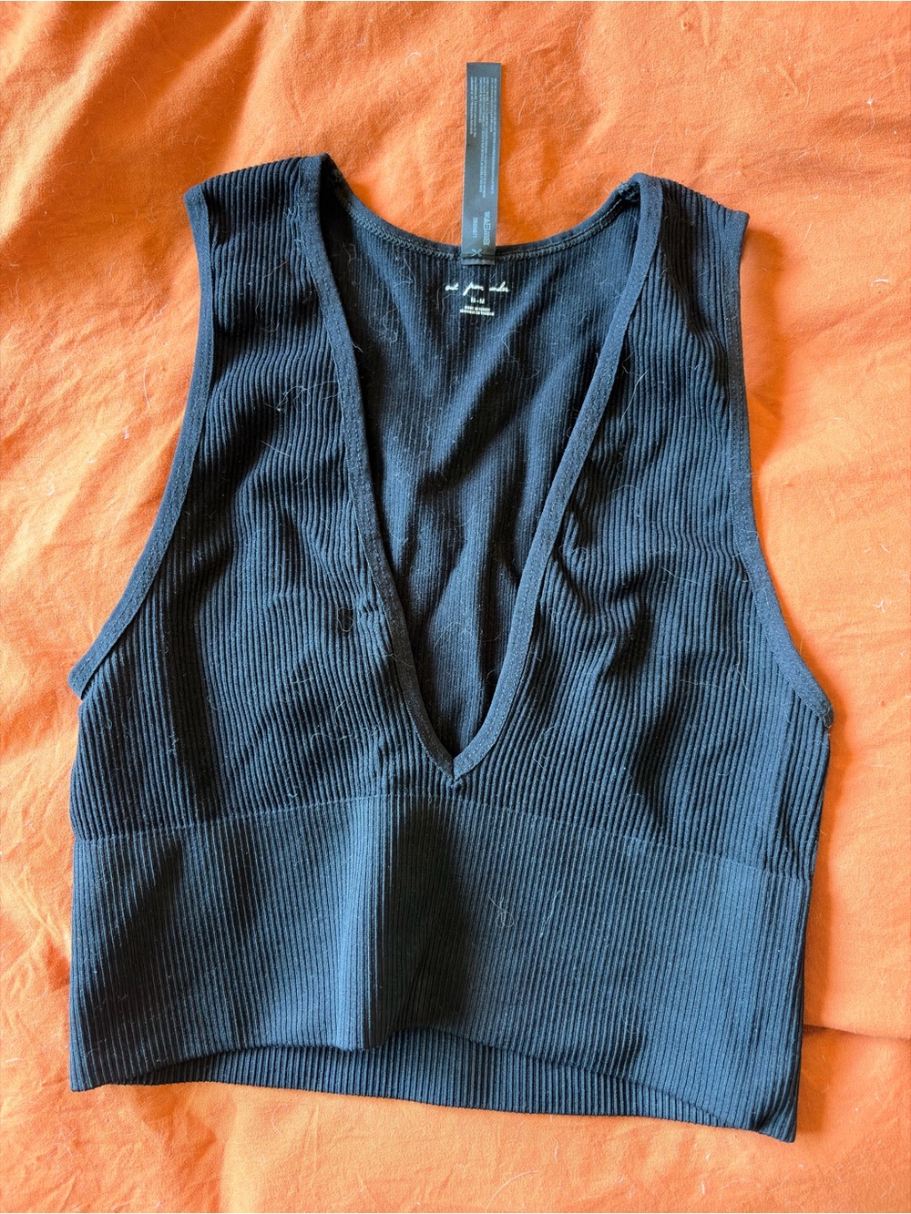 Urban Outfitters Black Ribbed Deep V Crop Tank
